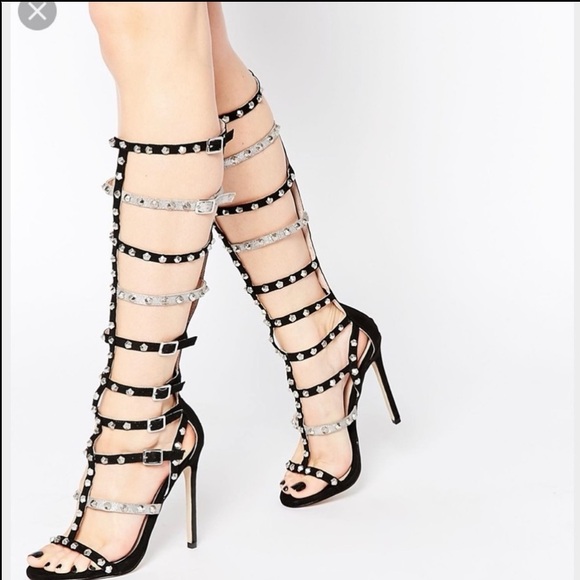 Kurt Geiger Black and Silver Gladiator Heels - Picture 1 of 1